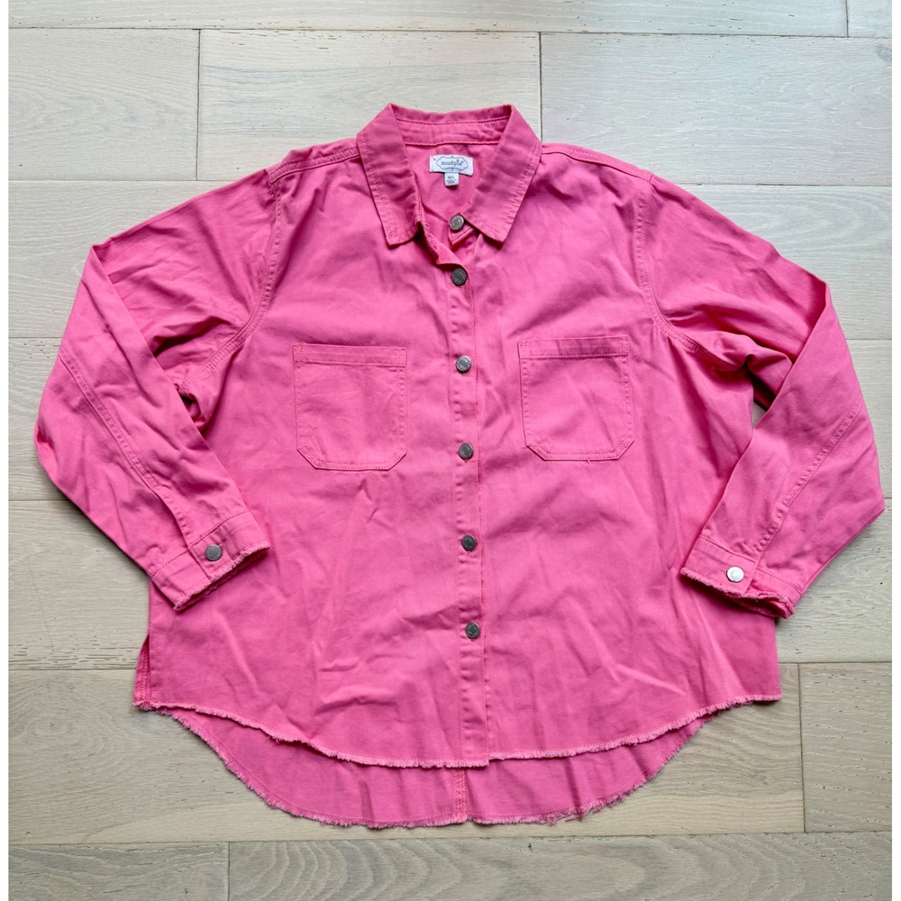 Mud Pie Pink Button Front Utility Shirt Jacket Raw Hem Oversized Women's M/L